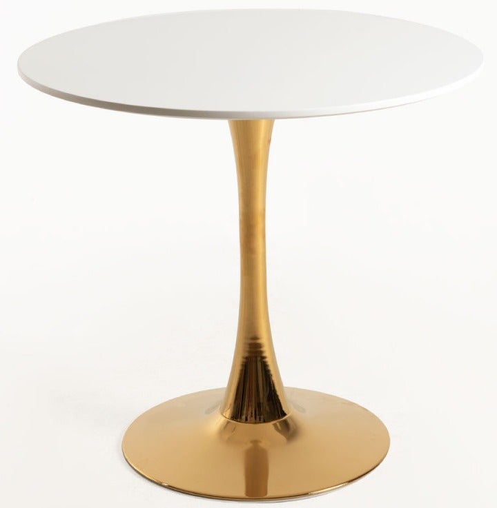 Table ronde moderne bois blanc et pied métal doré Tulipa 90cm | Leroy ...