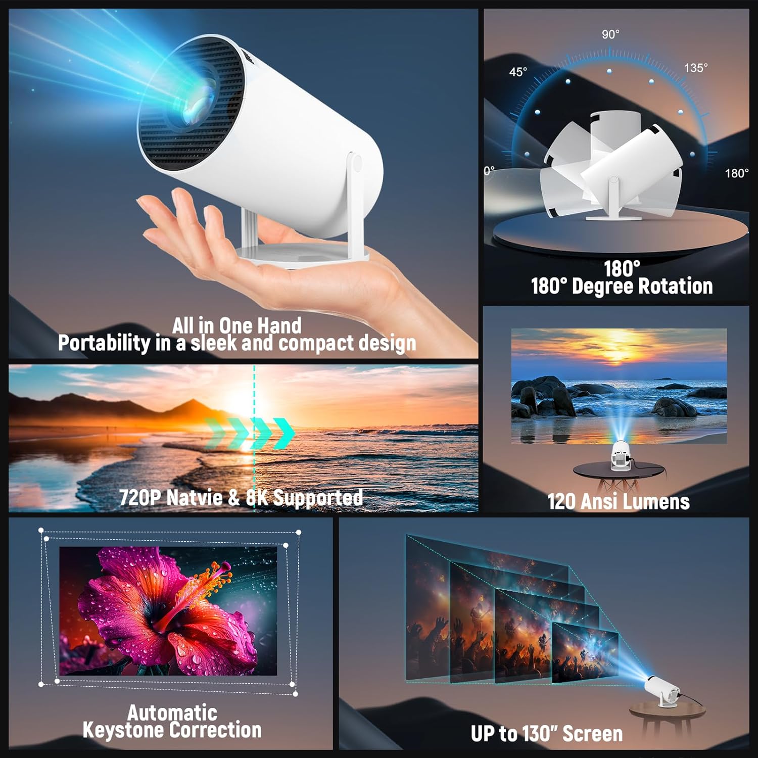 Videoprojecteur avec Android 11 Mini Projecteur WiFi 6 Bluetooth Retroprojecteur 4k 120 ANSI Lumens Projecteur Video Compatible Telephone/TV/HDMI/USB - 2