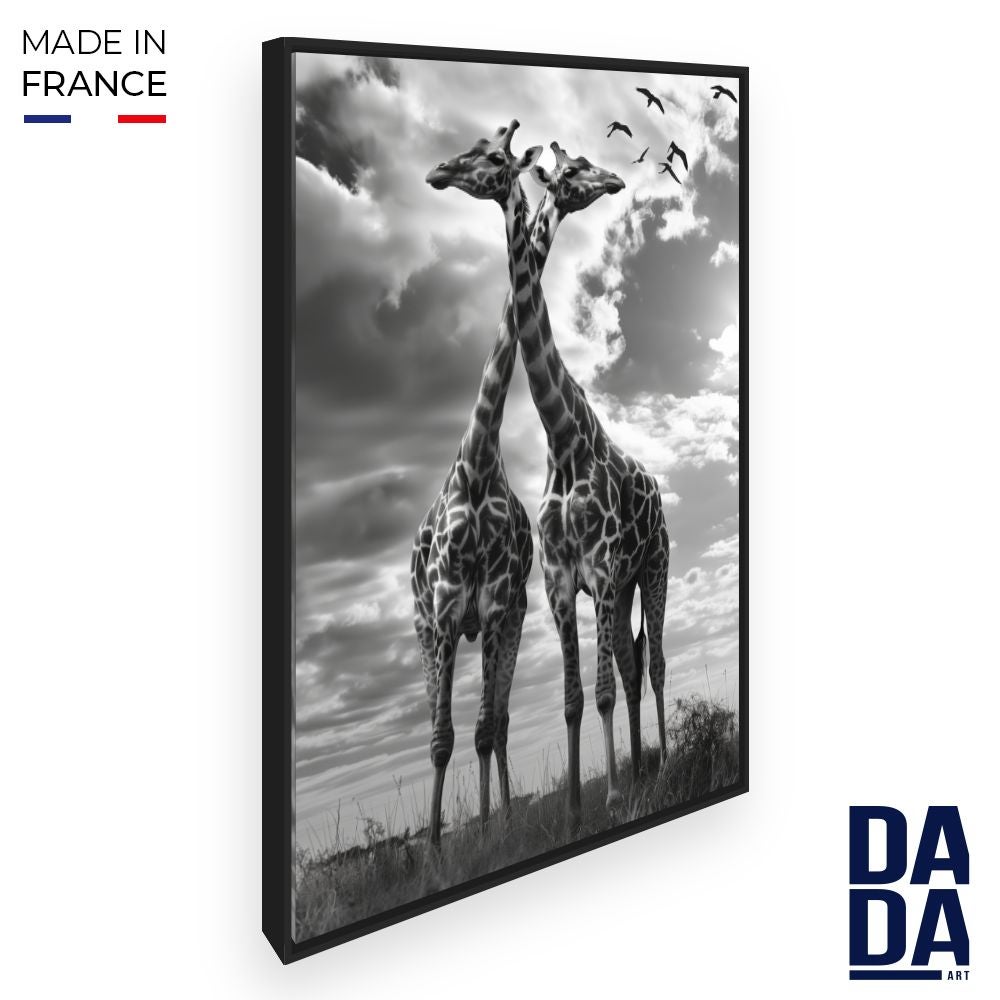 Toile Encadrée Portrait De Girafe / 50x70cm / Cadre Noir / Fabriqué En