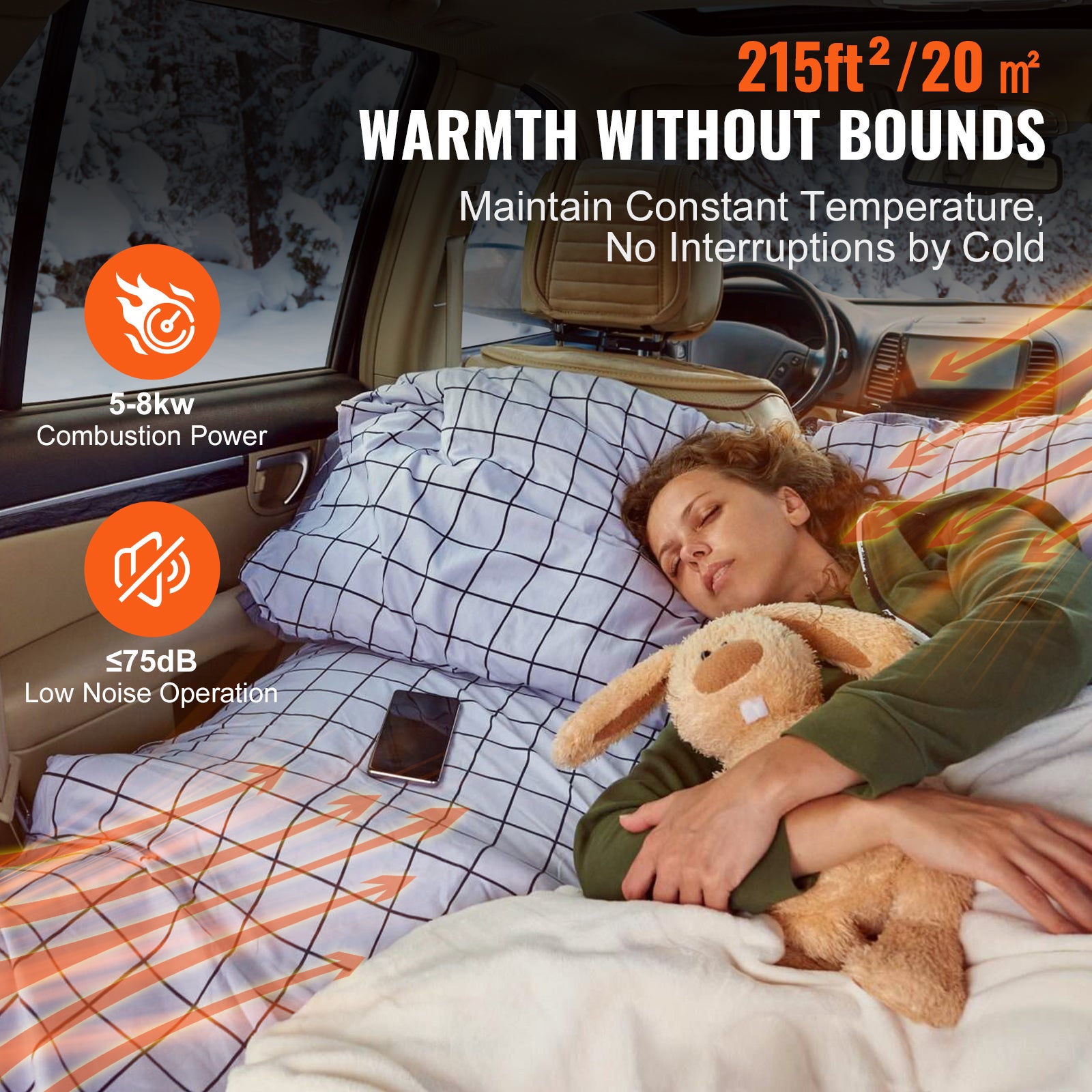 Chauffage Diesel Tout-en-Un 5-8 kW,VEVOR Réchauffeur d'Air Diesel 8 à 36 ℃ Réglable,avec Télécommande Écran LCD,Faible Consommation de Carburant - 4