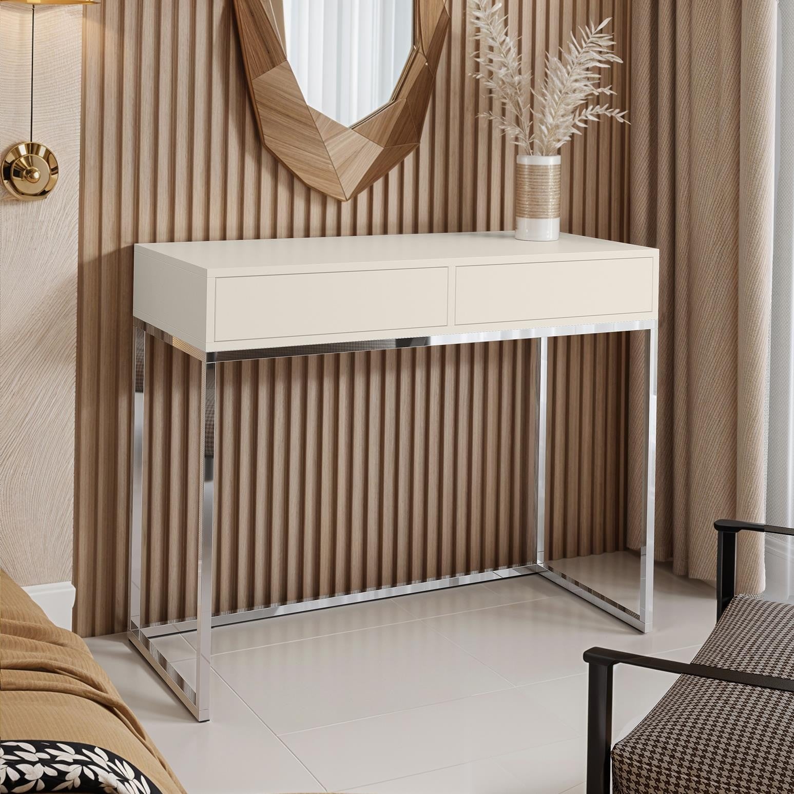 Designerska toaletka 80 CUBIC na chromowanym stelażu z kaszmirowym blatem – Nowoczesna toaletka do eleganckich wnętrz - 2