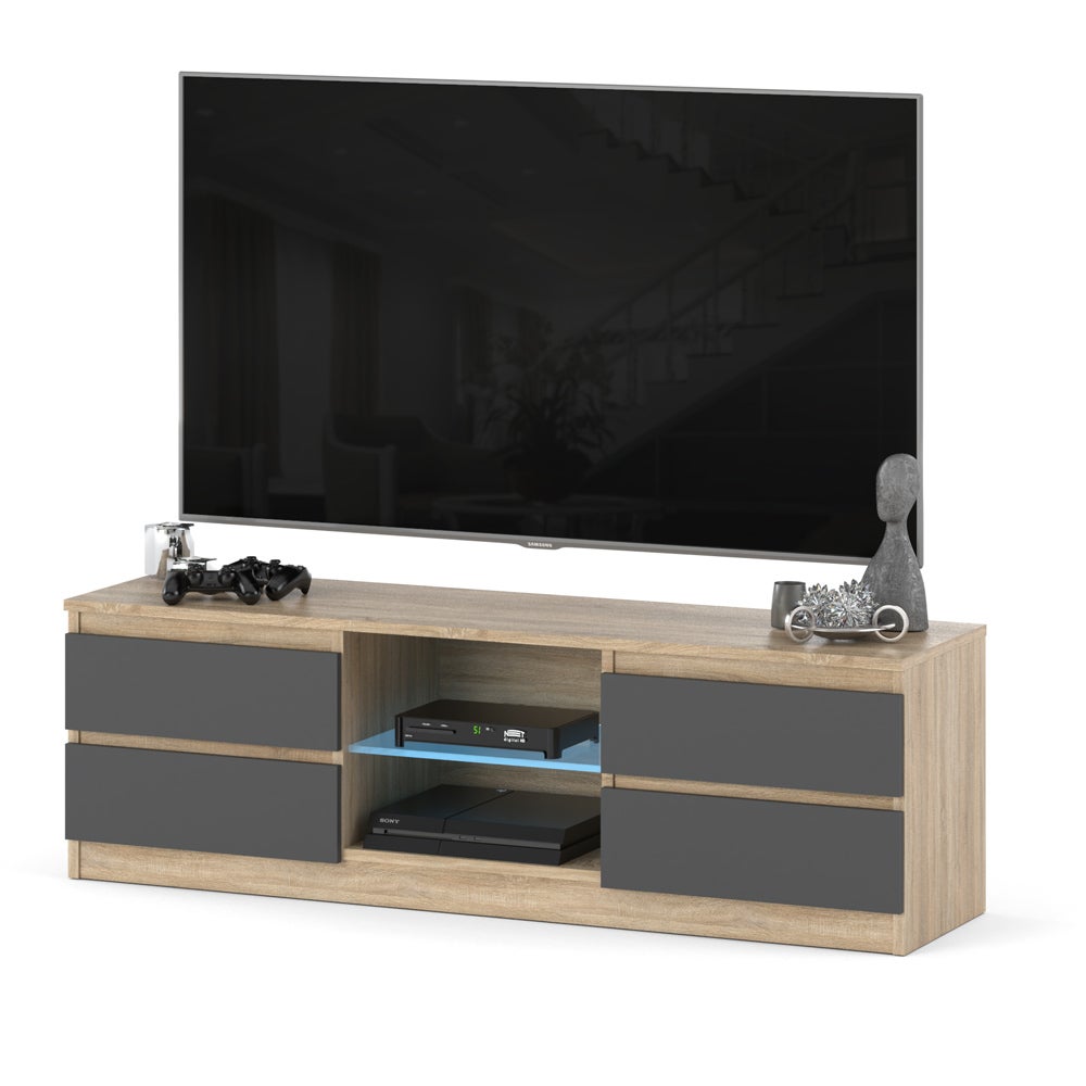 Szafka rtv pojemna 4 szuflady 138cm stojąca do sypialni salonu sonoma szary