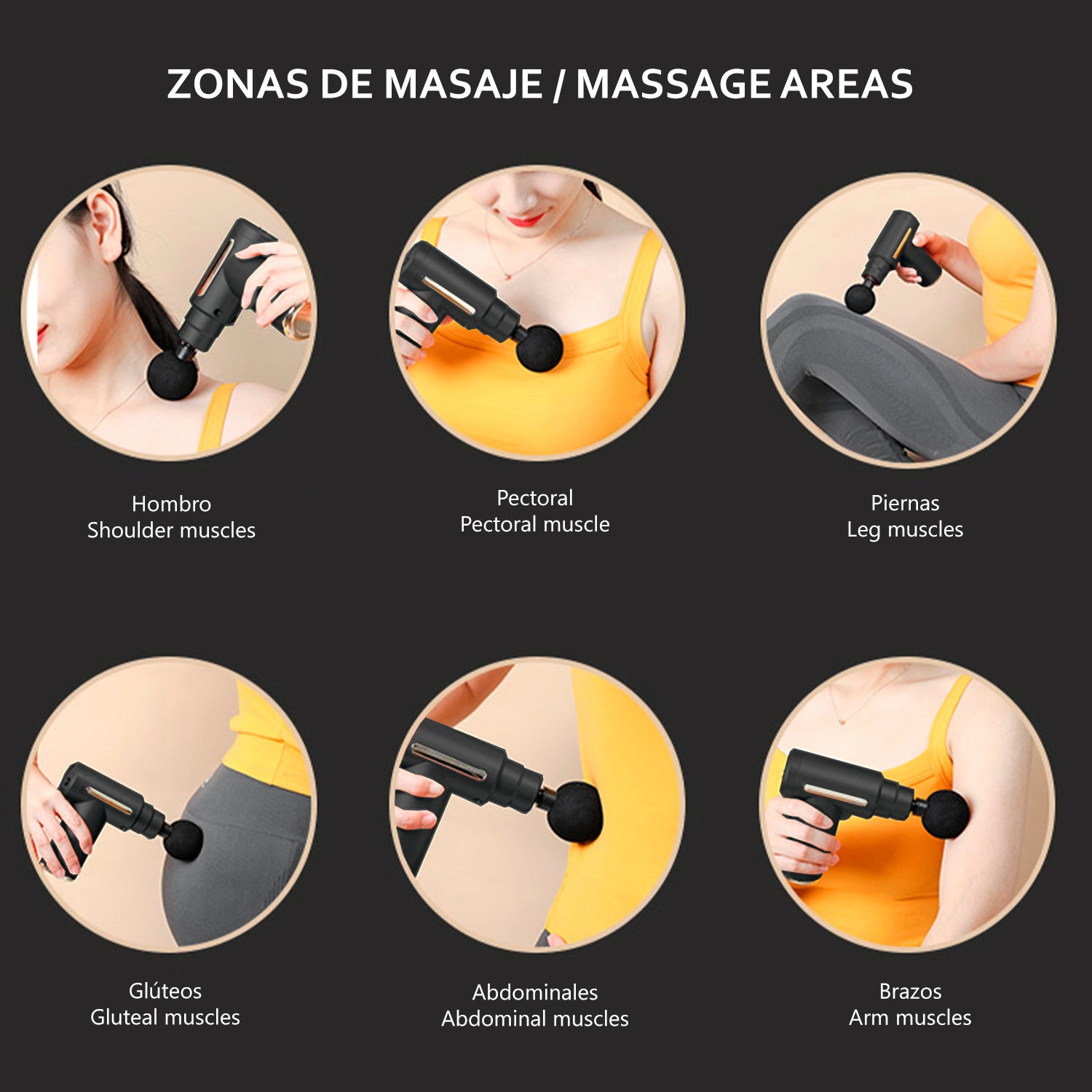 Mini pistola de massagem muscular Fascia Gun BX720. 6 níveis com velocidade de 1800 a 3200 rpm. 4 cabeçotes. - 2