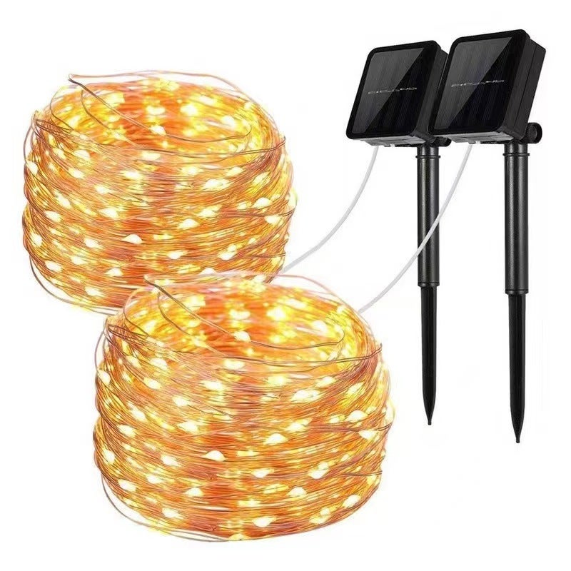 2-częściowy łańcuch świetlny zasilany energią słoneczną, 10 m, 100 diod LED, 8 trybów, stopień ochrony IP65, odpowiedni do choinek, ogrodów, balkonów