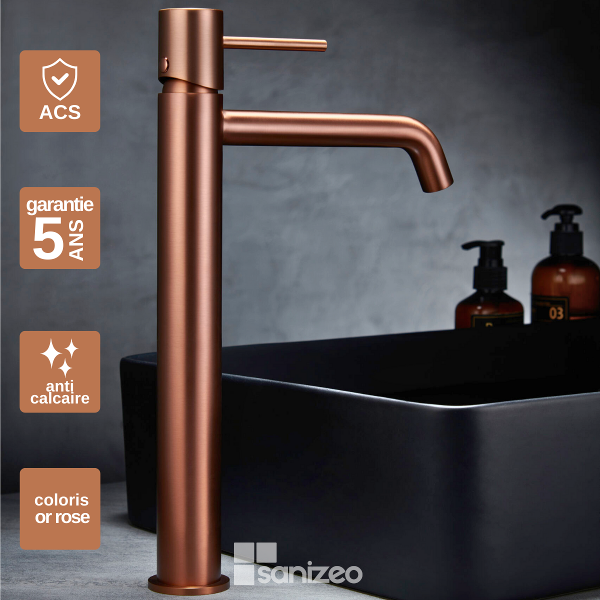 Rubinetto Lavabo Bagno FORIOUS - Nero, Beccuccio A Cascata, Monocomando, Altezza 110 Mm - Foto 2