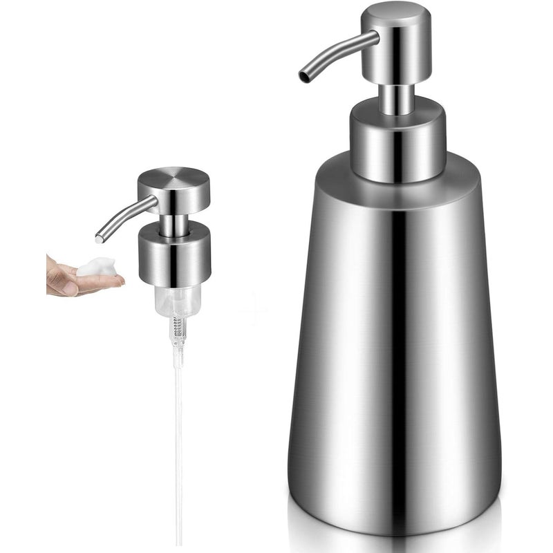 Dozownik mydła w płynie 350 ml + dozownik piany z pompką ze stali nierdzewnej 304 do łazienki i kuchni, srebrny