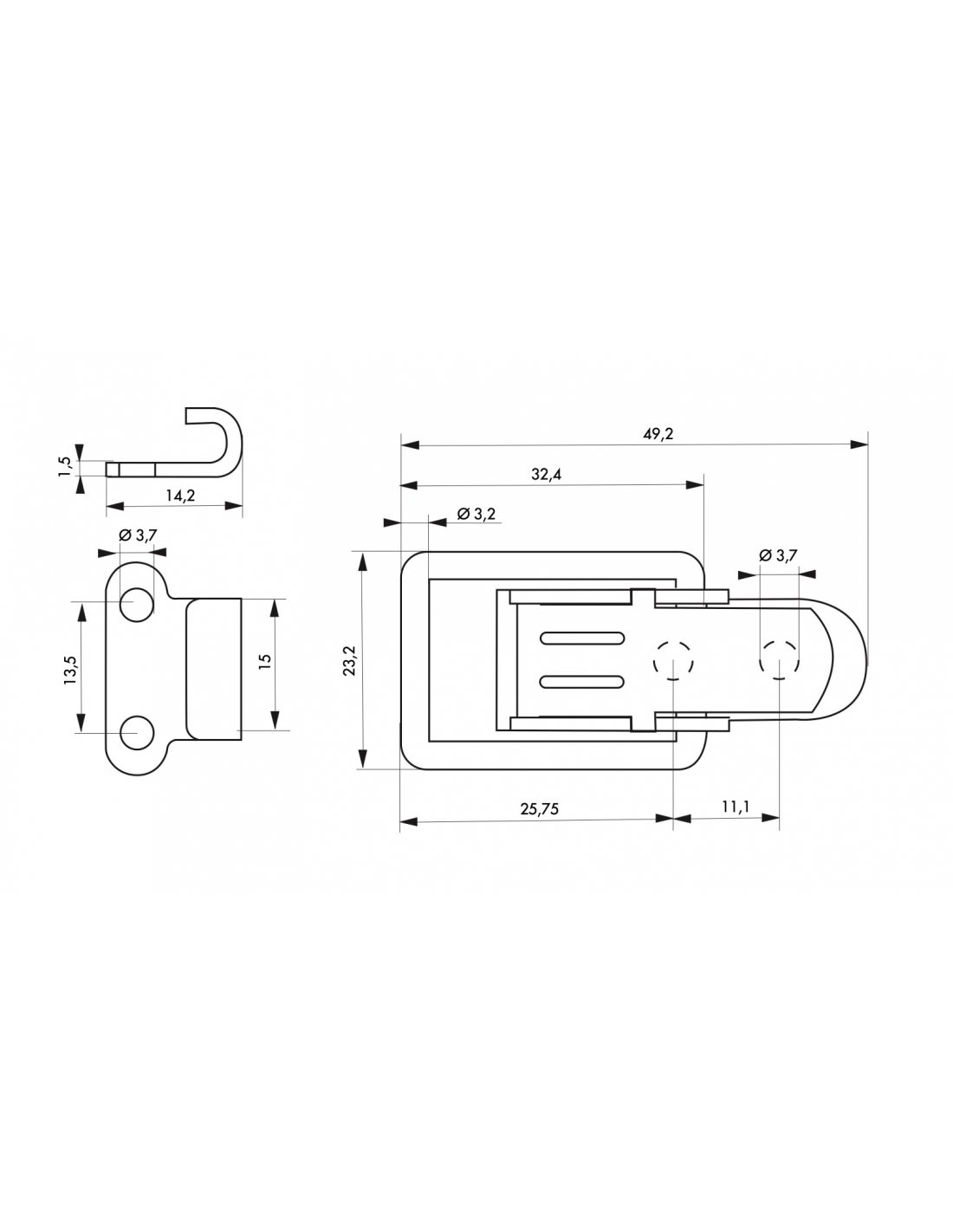 Chiusura a leva con gancio, acciaio, altezza 36mm, zincato - THIRARD - 3