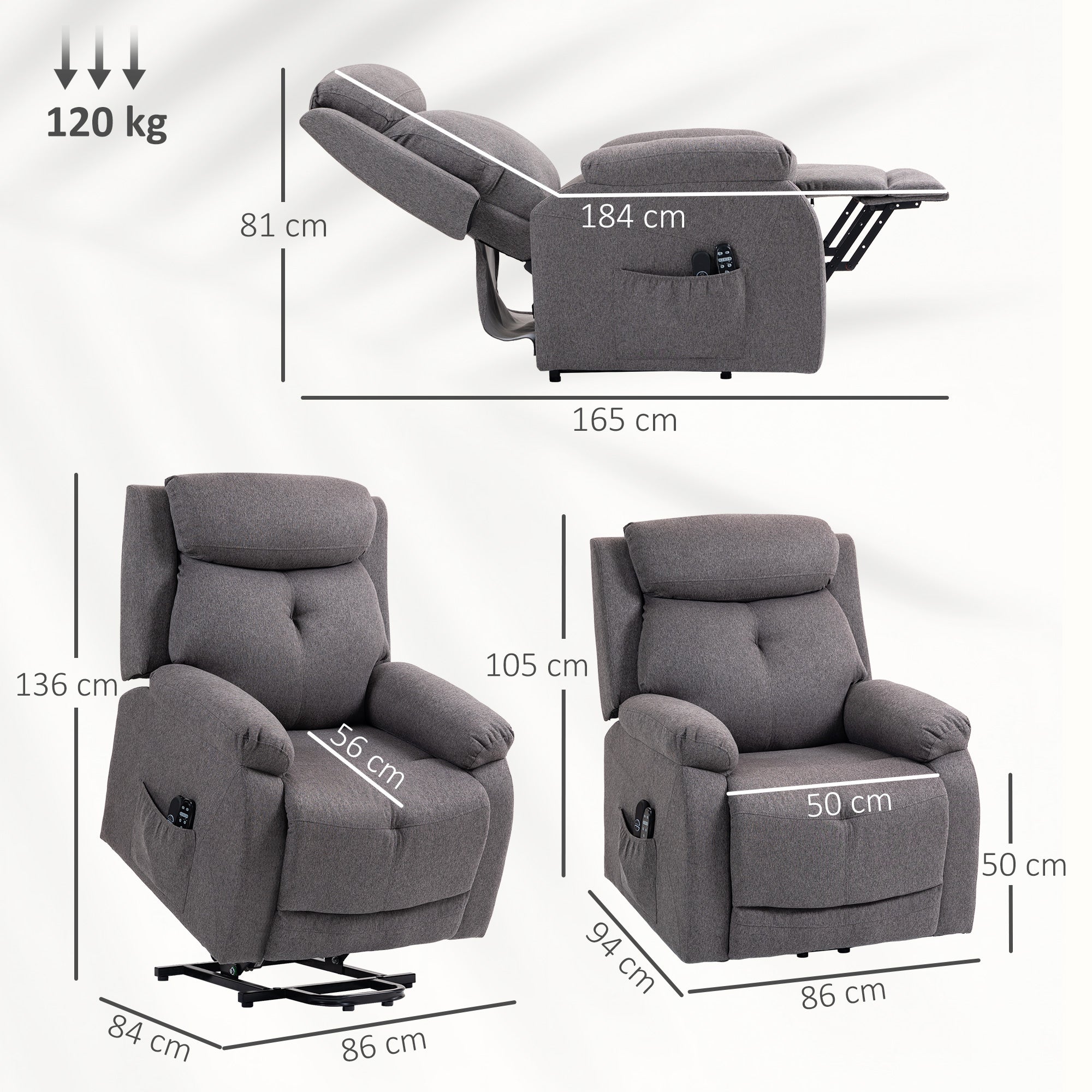 Fauteuil releveur électrique lin HOMCOM - 3