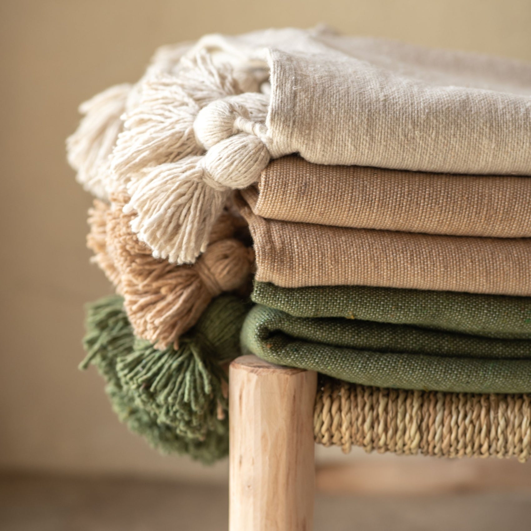 Plaid ou jeté de lit laine à pompons - Vert - 300x200 cm - Laine - 3