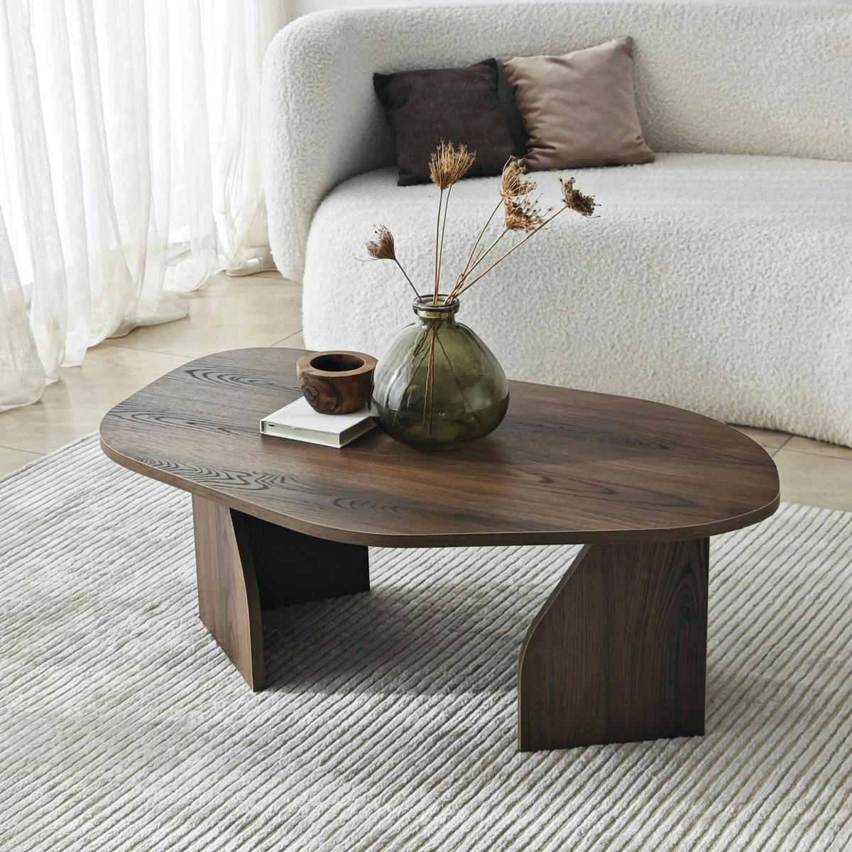 Table basse design effet bois foncé, forme galet MARFA - 5