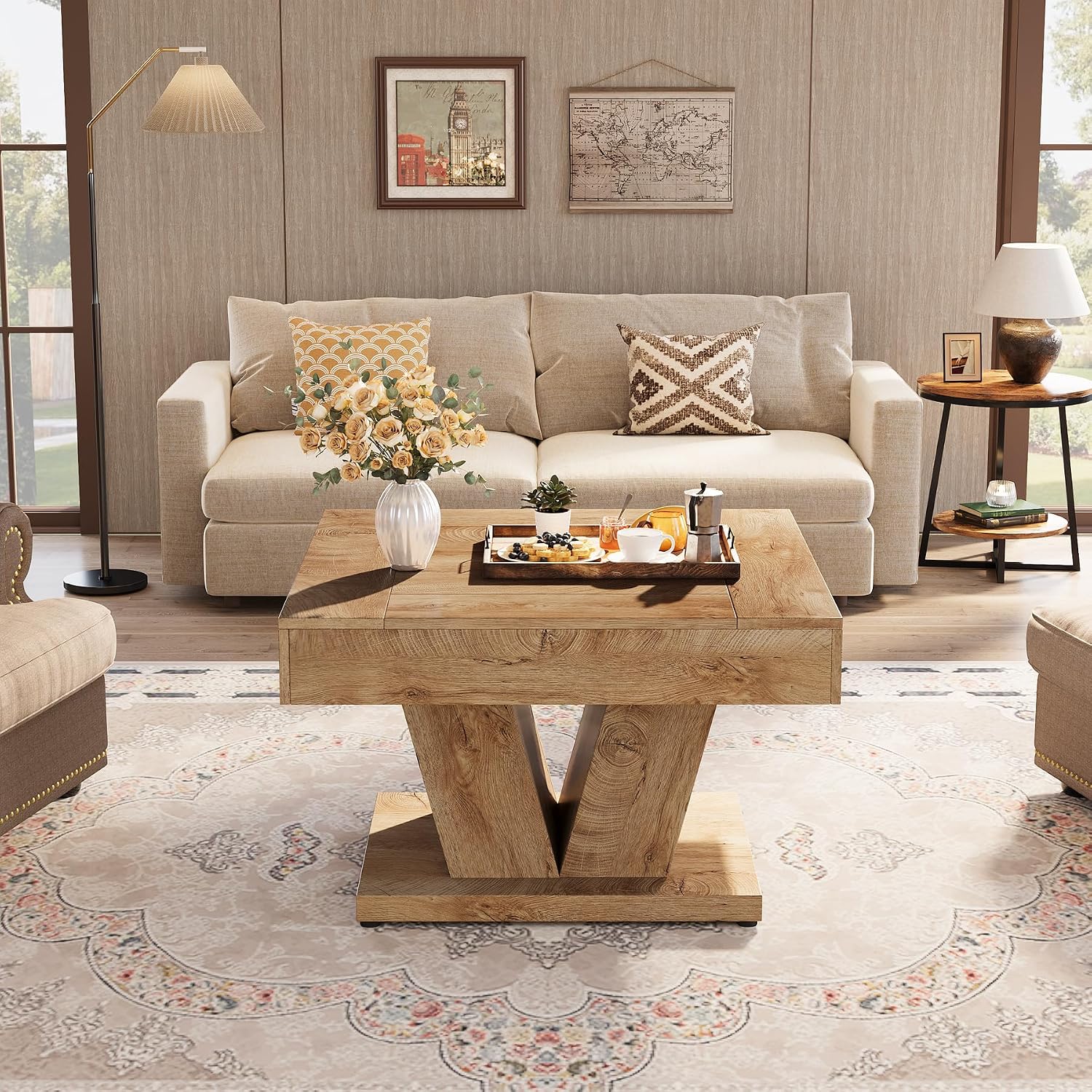 Tribesigns Table basse carrée 80cm bois moderne, table cocktail ...