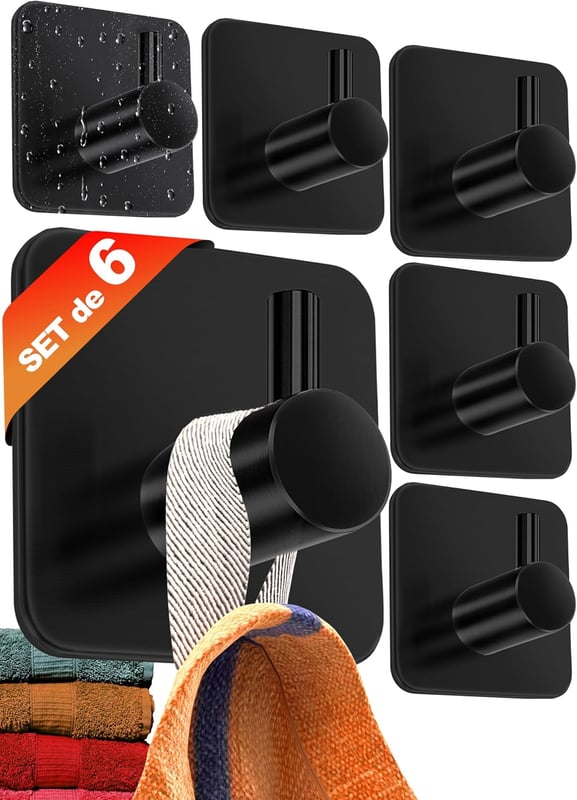 Samoprzylepne haczyki ścienne – 6 sztuk, wieszak na ręczniki łazienkowe – wieszak na ręczniki kuchenne – samoprzylepny wieszak na ubrania ze stali nie