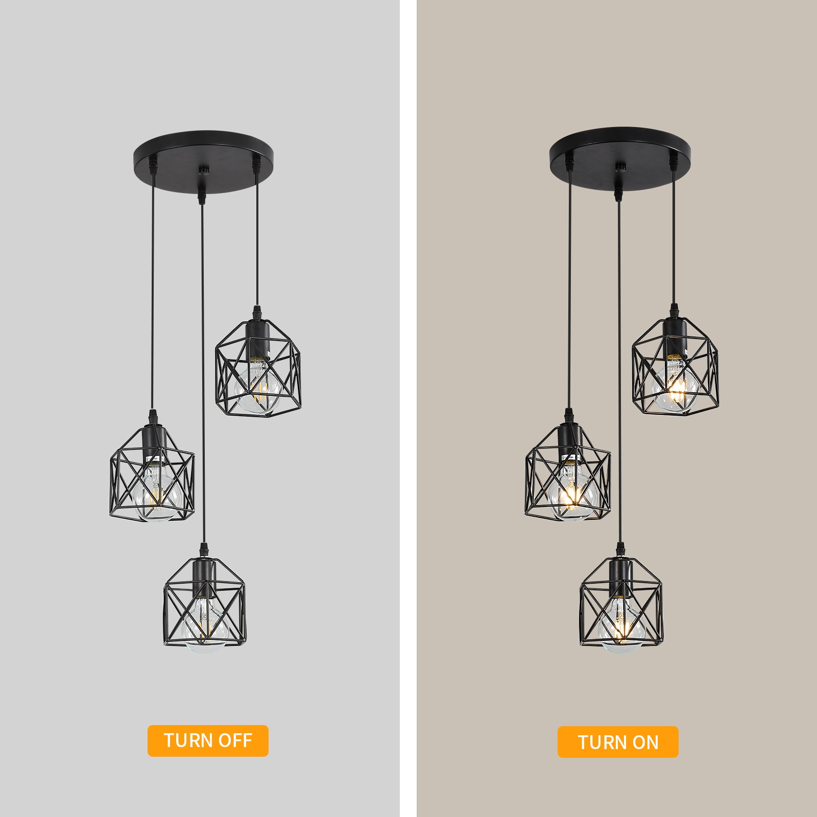 GOECO Suspension Luminaire Industrielle 3 Lumière avec 120cm Câble Réglable, E27 Luminaires de Plafond Semi-Encastrés Noirs Utilisé Dans Les Cuisines - 7