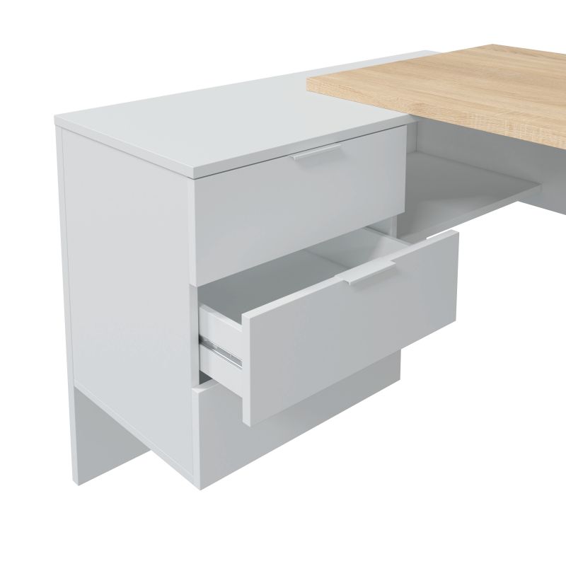 Bureau d'angle JIMI L145cm x P108cm - Blanc / Bois - 6