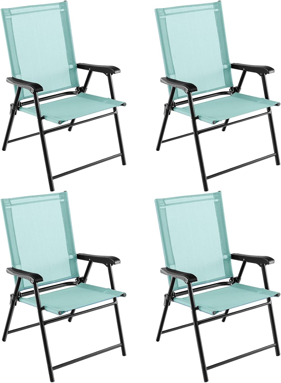 Set de 4 scaune de grădină pliabile din textilene respirabil, scaune de camping cu sistem de blocare de siguranță și spătar înalt, culoare verde 4buc