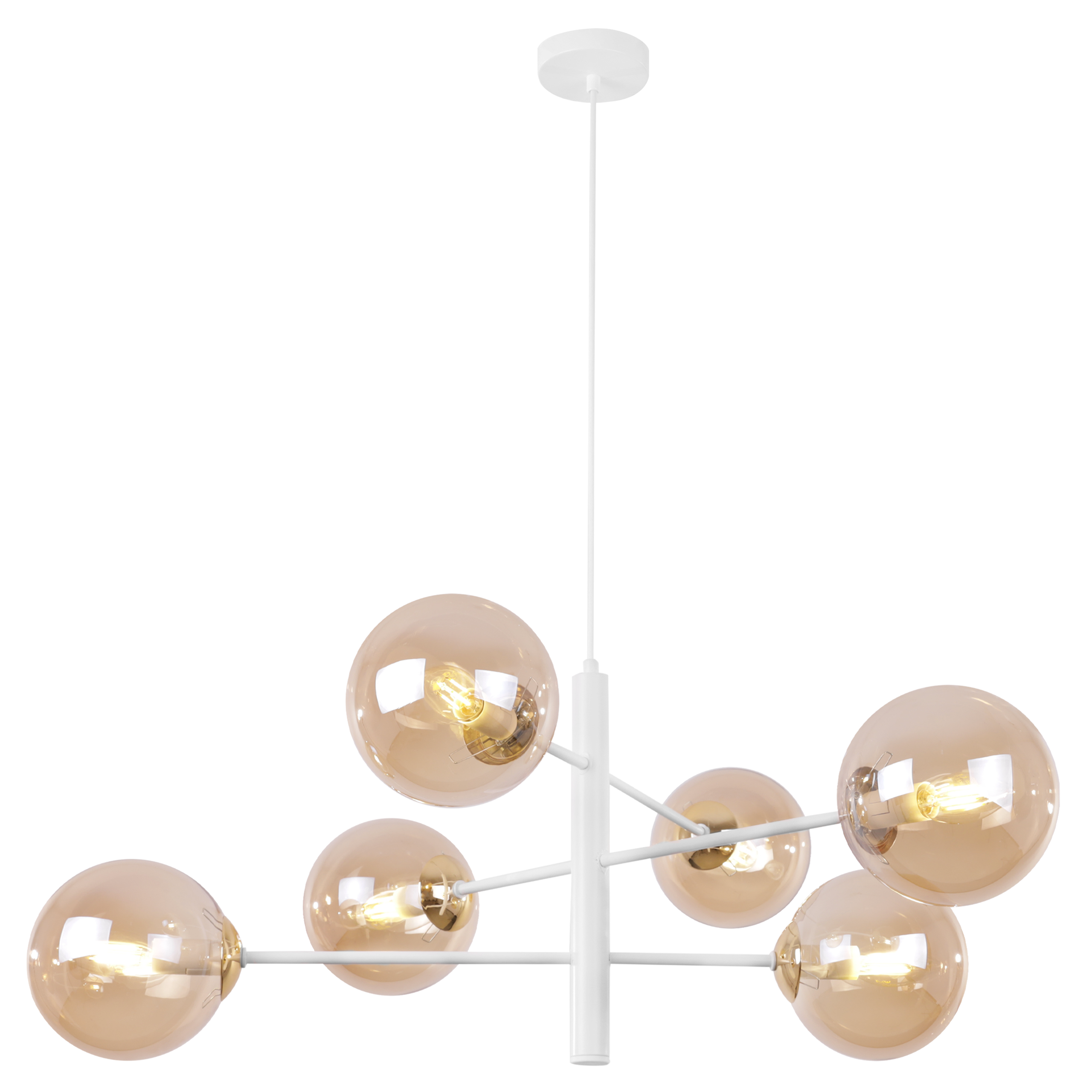 Lampa sufitowa wisząca Cannes biała modern 6xE14 klosz szklany kula miodowa/złota Light Home LH