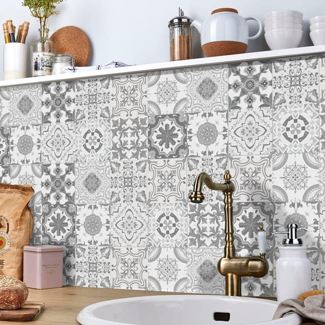 (Kaki, 10 cm x 10 cm x 24 pièces) Sticker mural autocollant motif mandala, PVC imperméable, décoration murale pour cuisine - 2