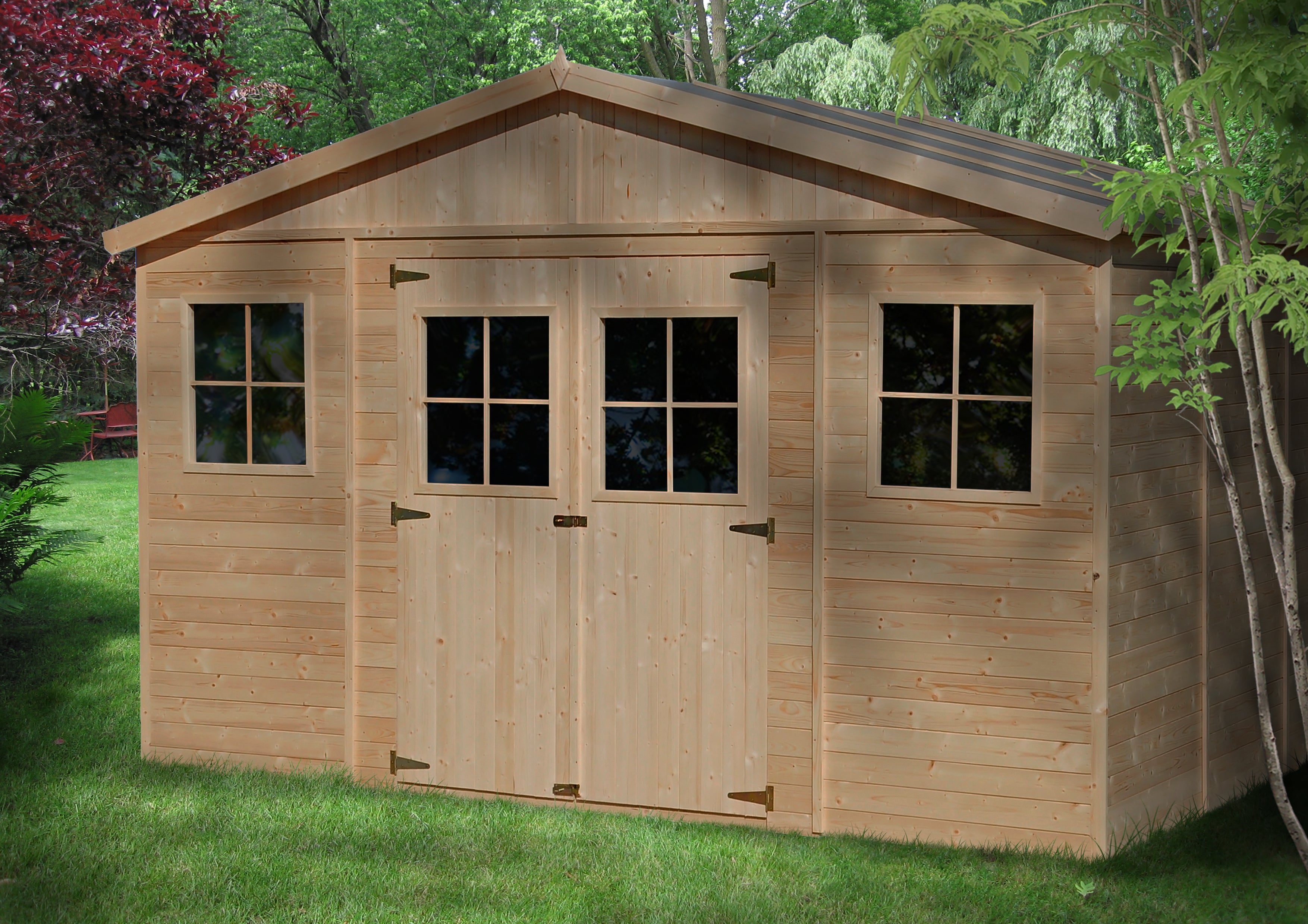 Abri de Jardin en Bois Naturel - Stockage extérieur avec fenêtres- H246x418x318 cm/12 m²- Timbela M331 - 10