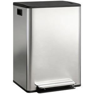 Poubelle De Cuisine à Pédale 60L Double Bac - Blanc, Acier Inox, Grande Capacité