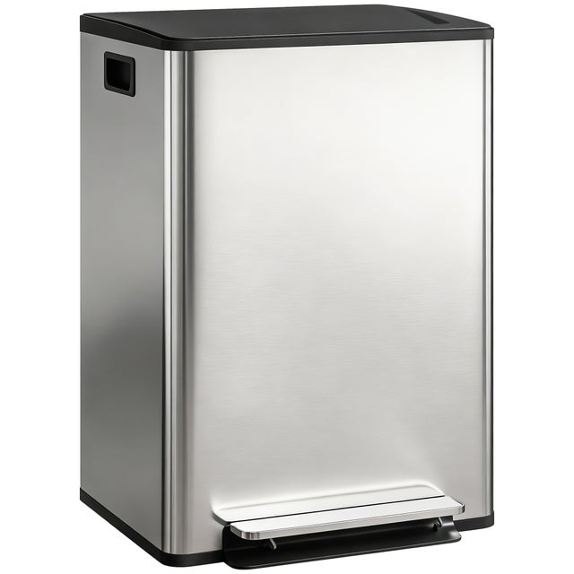 Poubelle de cuisine - HOMCOM - double compartiment 2 x 30L - pédale - seaux intérieurs - acier inoxydable - 47,5x37,5x67cm - argent