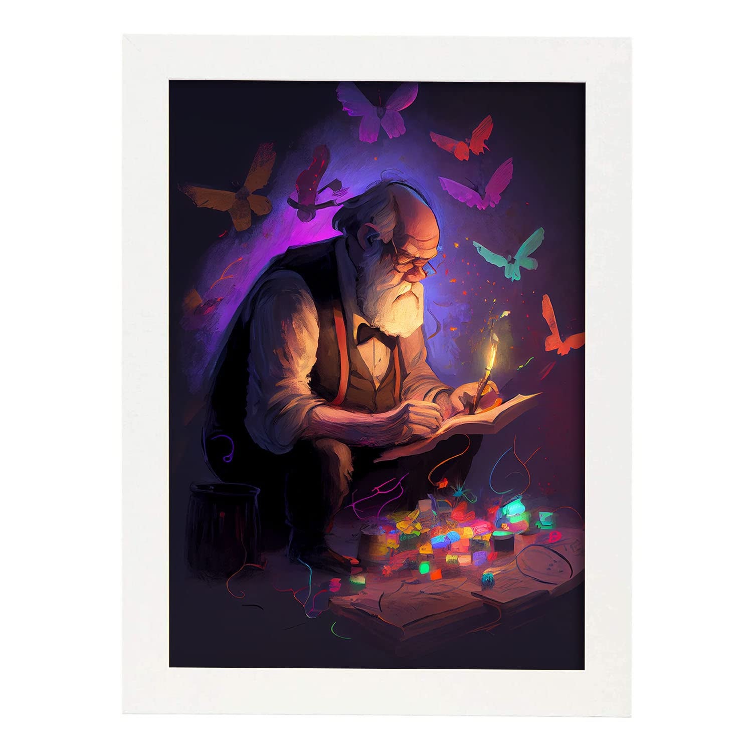 Nacnic poster de charles darwin en estilo retrato a todo color ilustraciones y caricaturas de inventores y creadores históricos a3 marcos blanco