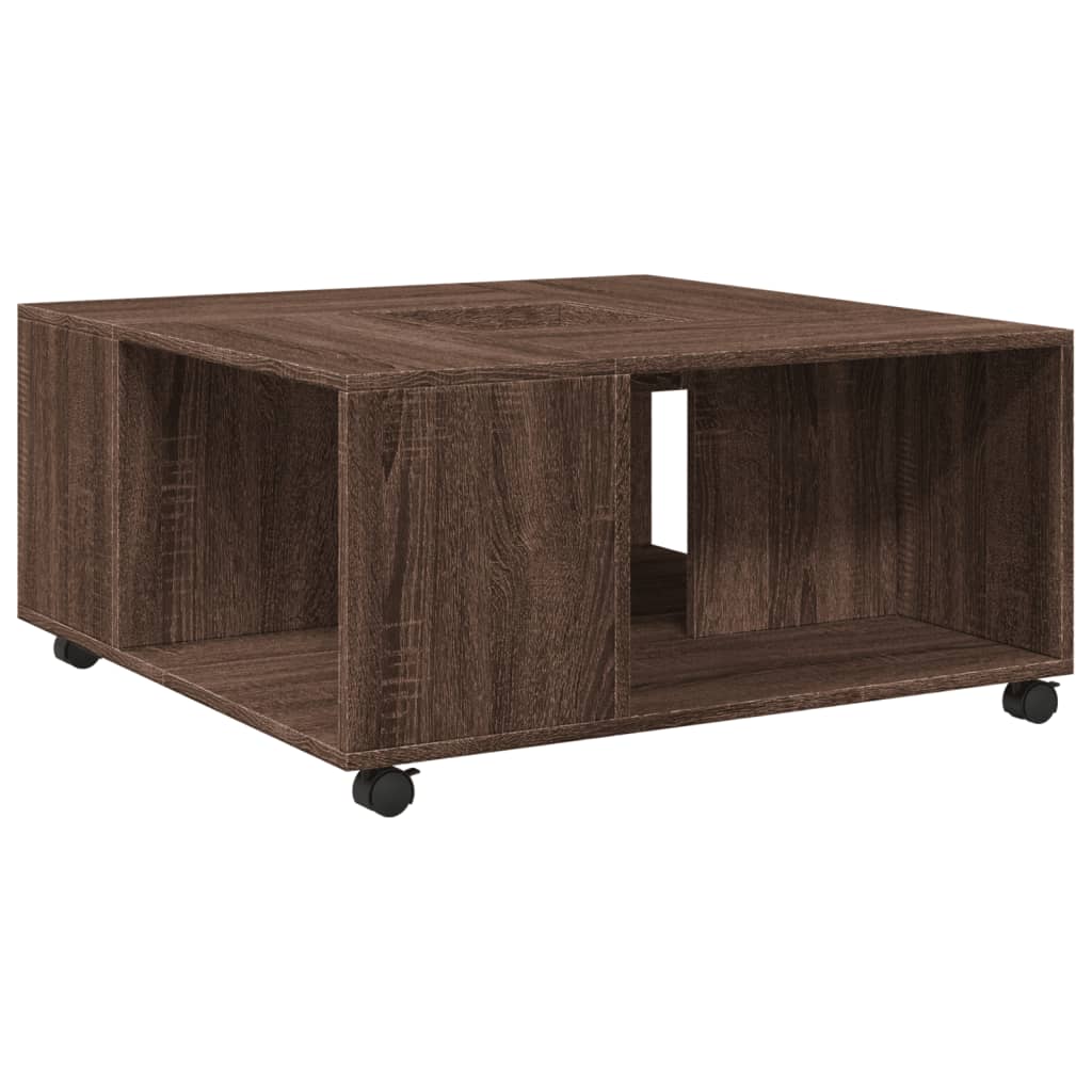 VidaXL Tavolino Da Salotto In Rovere Marrone 80x80x40 Cm – Legno Multistrato E Metallo, 2 Cassetti, Stile Moderno