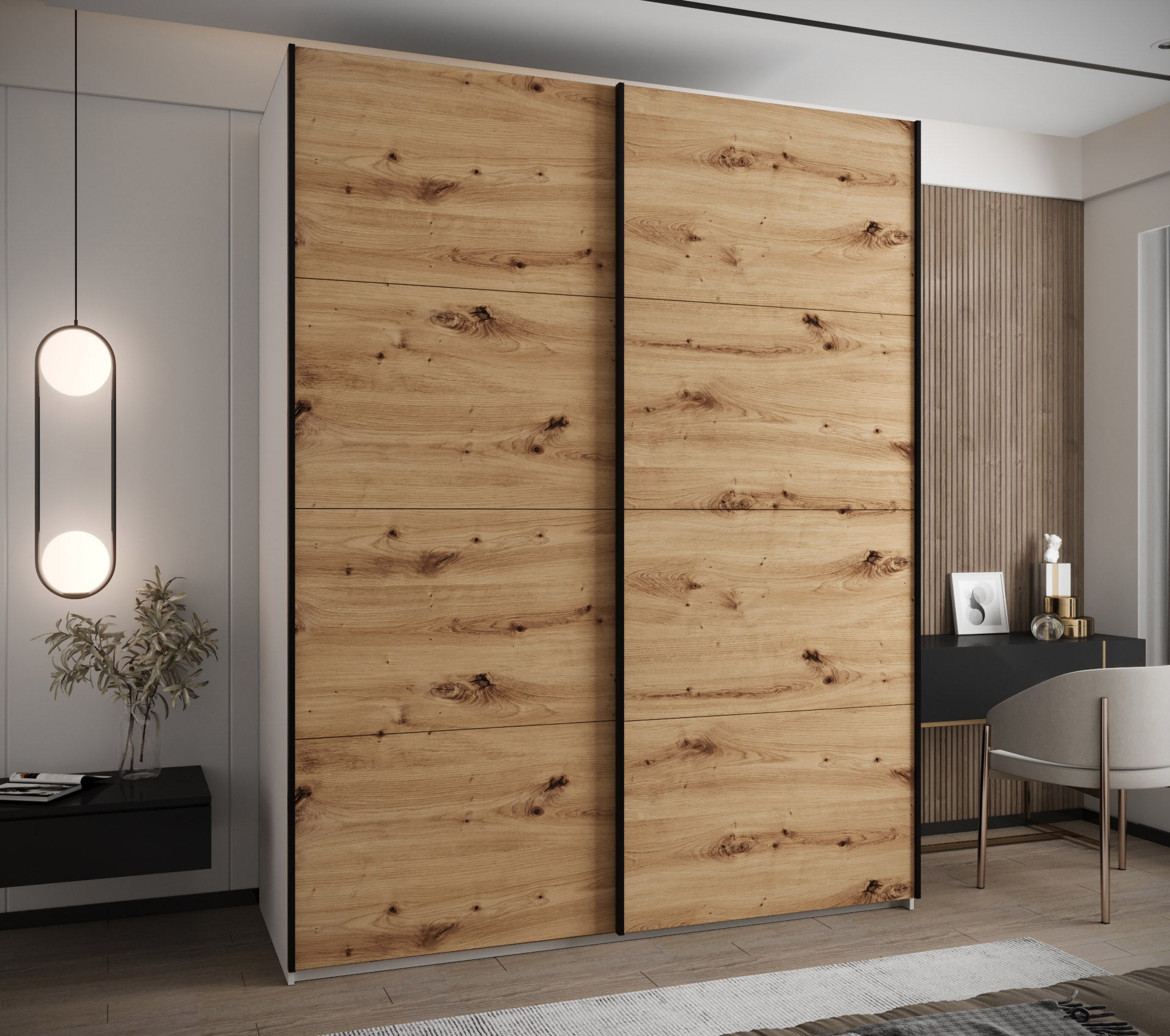 Szafa przesuwna wysoka Lux 1 190 x 64 x 245,5 cm biały + artisan + u. czarny - Abiks Meble - 2