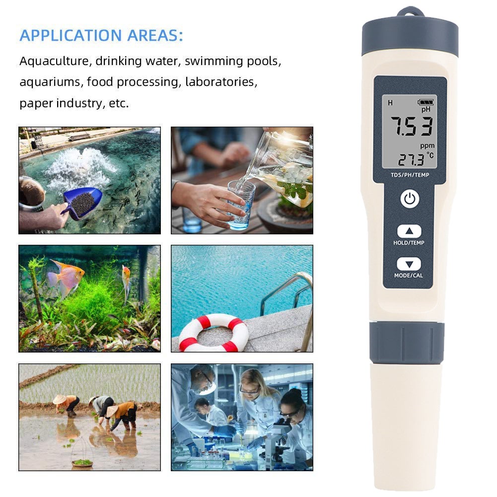 Testeur d'eau de piscine 2 pièces, compteur de température PH et TDS 3 en 1, stylo de test numérique de qualité de l'eau (sans batterie) - 7