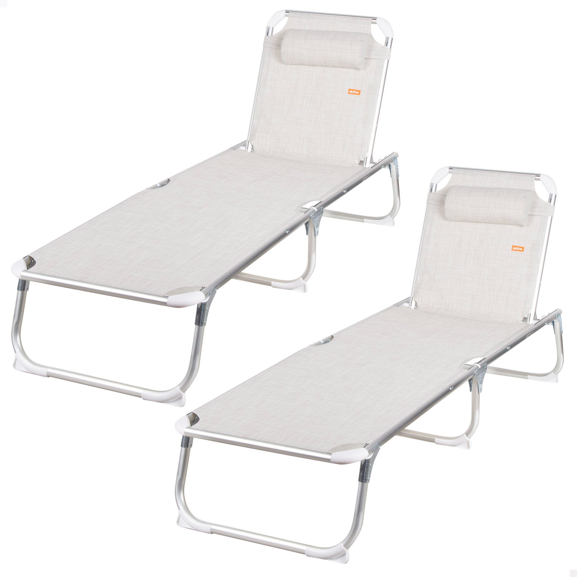 Pack 2 tumbonas playa multiposición 186x49x30 cm beige con cojín