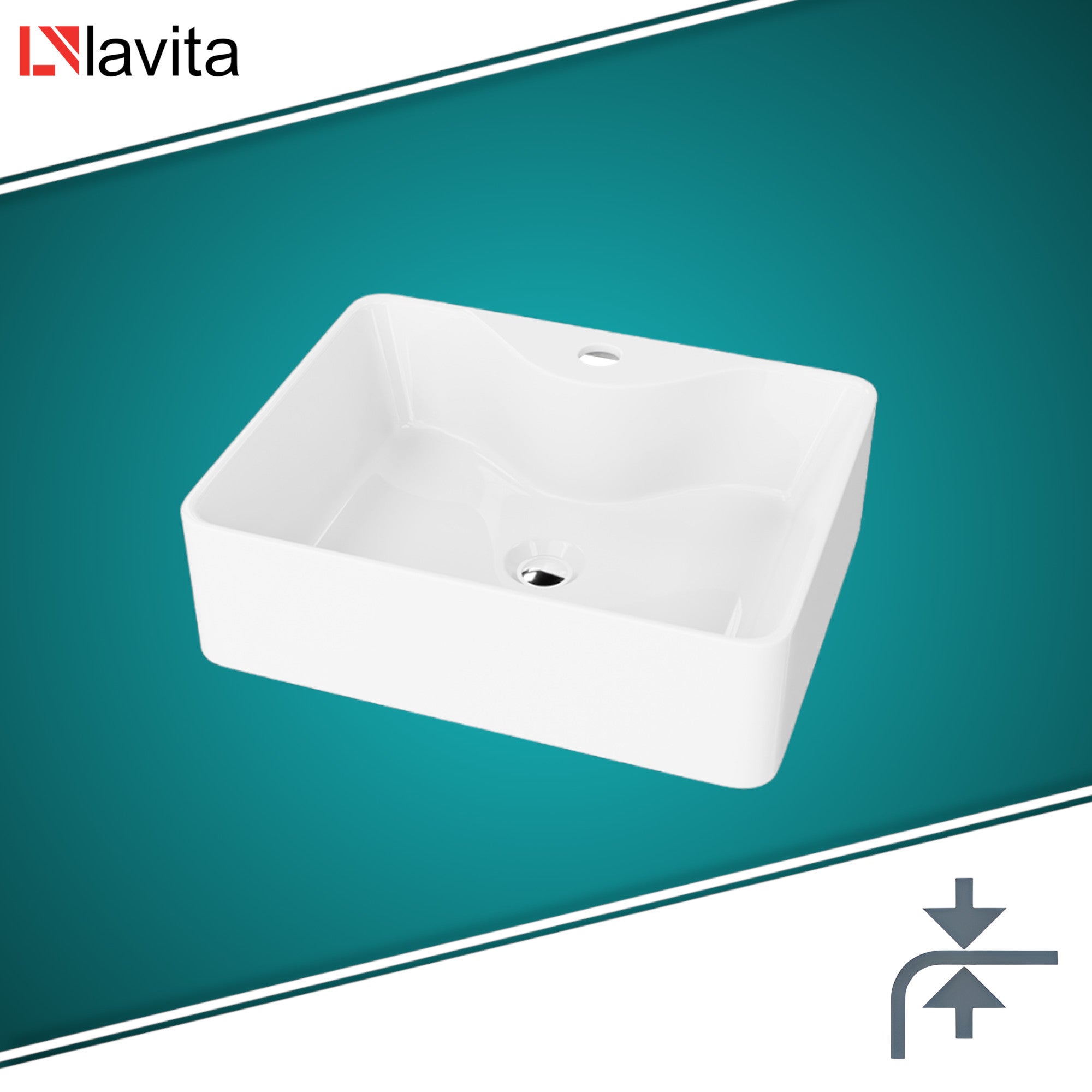 Vasque à poser LAVITA |Vasque à poser élégante et compacte| Produit en porcelaine de haute qualité |rectangulaire| 47,5x37x14 cm |Blanc - 2