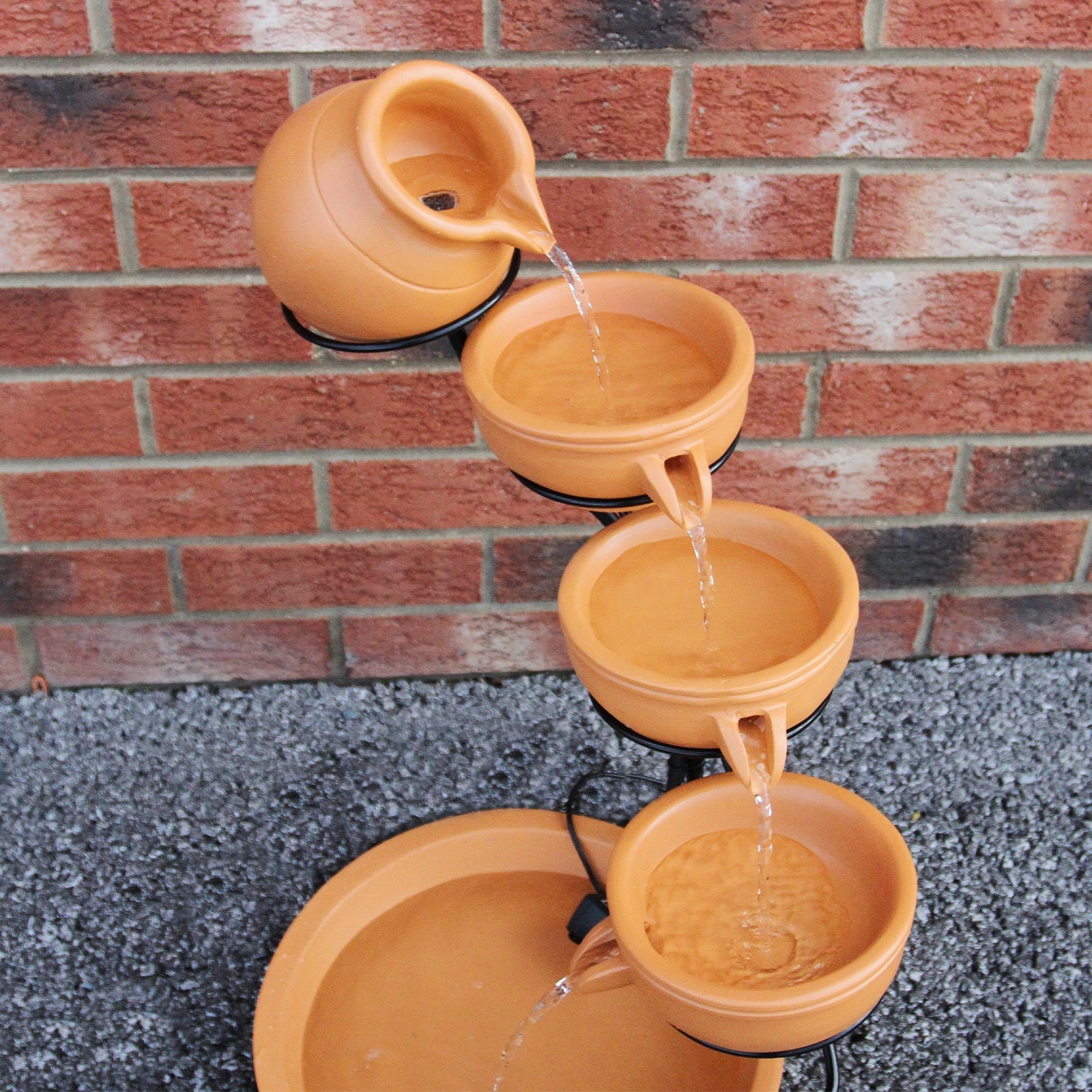 Fontaine de Jardin en Résine Terracotta Alimenté Par Énergie Solaire Cascade Extérieure - 4 Niveaux - Décoration - 8