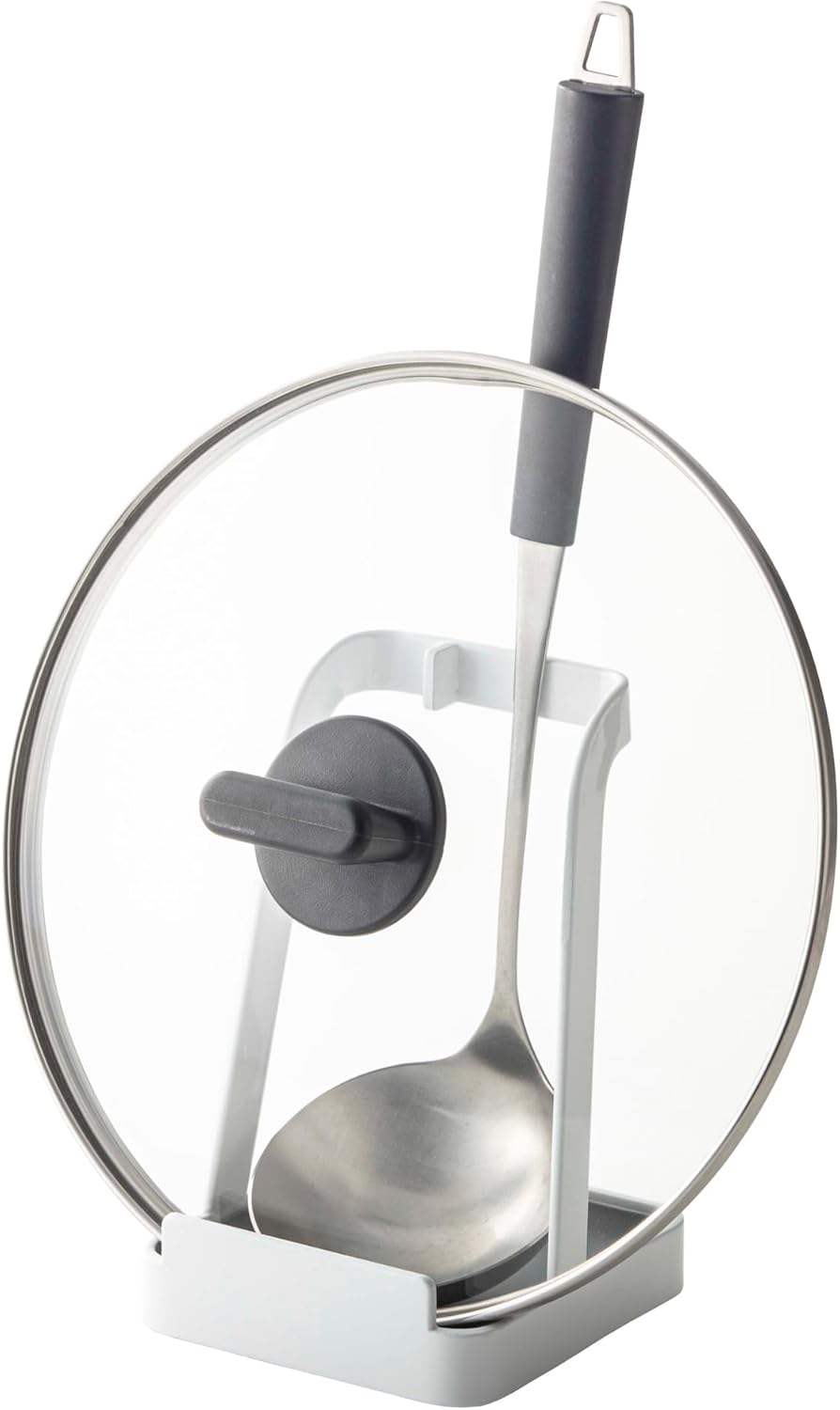 Stojak na chochlę i pokrywkę garnka, 10 x 10 x 15 cm, metalowy, z wyjmowaną tacką ociekową, biały