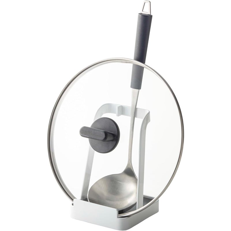 Stojak na chochlę i pokrywkę garnka, 10 x 10 x 15 cm, metalowy, z wyjmowaną tacką ociekową, biały