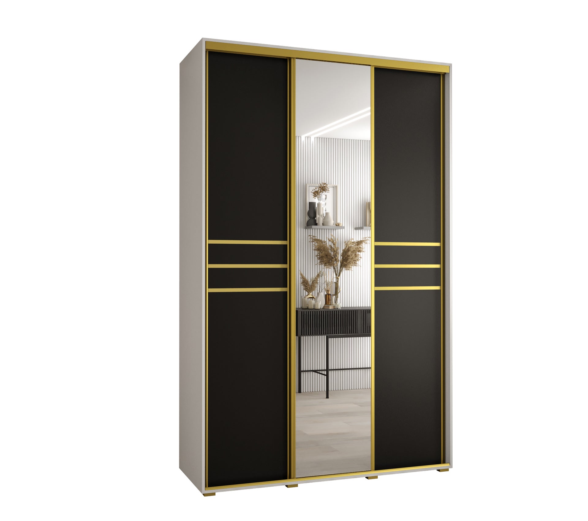 Szafa przesuwna z lustrem wysoka Davos 11 160 x 60 x 235,2 cm biały + czarny + u. złoty - Abiks Meble