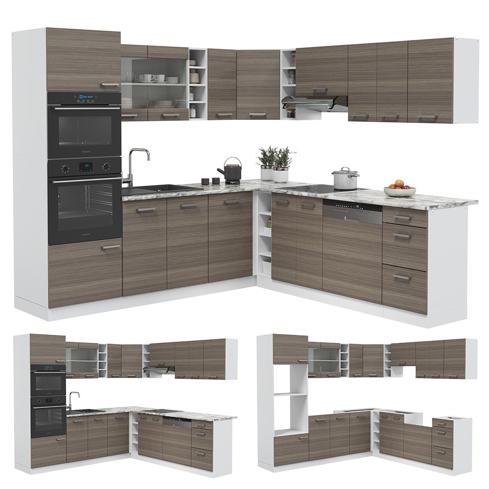 Vicco Cuisine en angle R-Line, Gris noble/Blanc, 247 x 237 cm, PT Chêne - 9