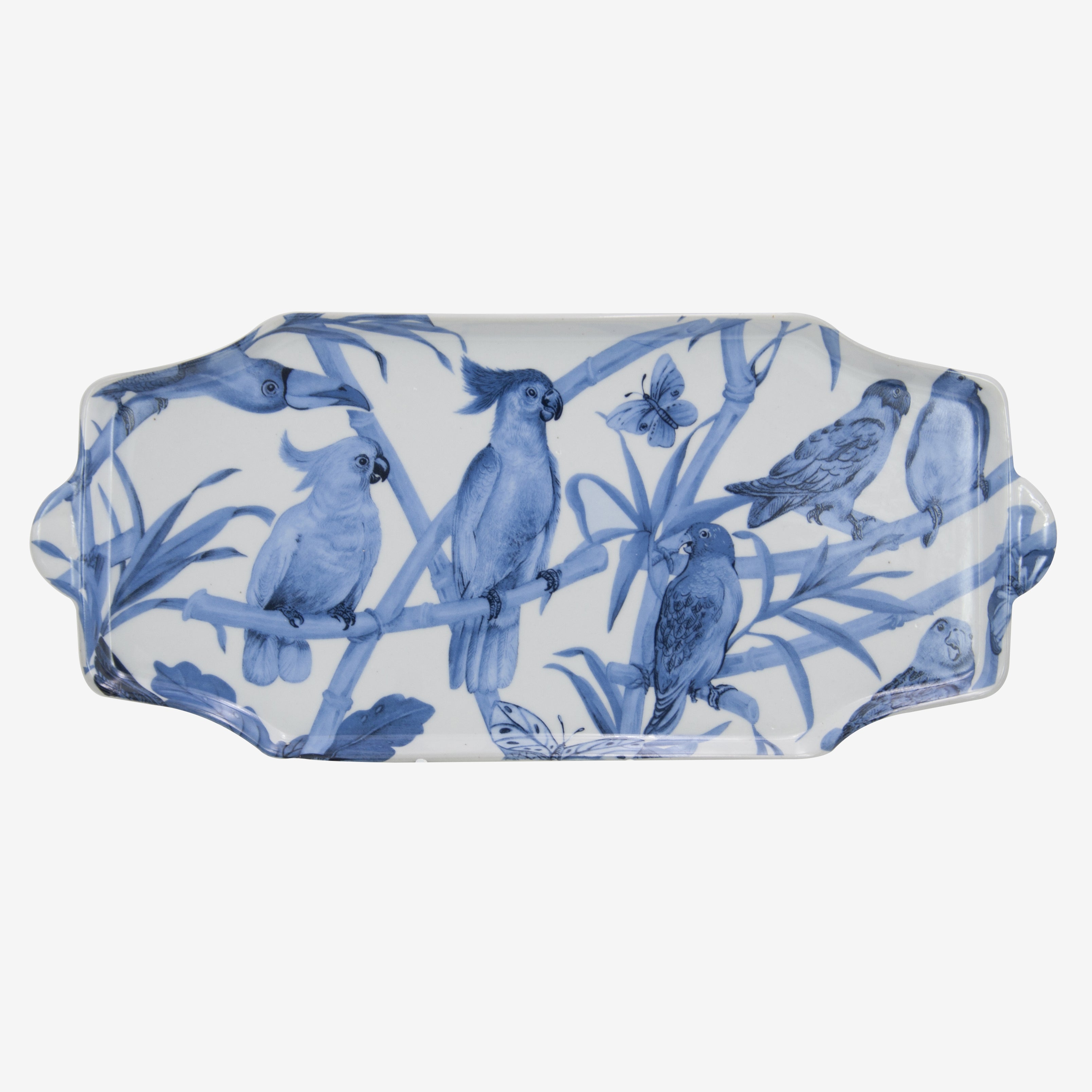 Fuente plumcake loros azules grande