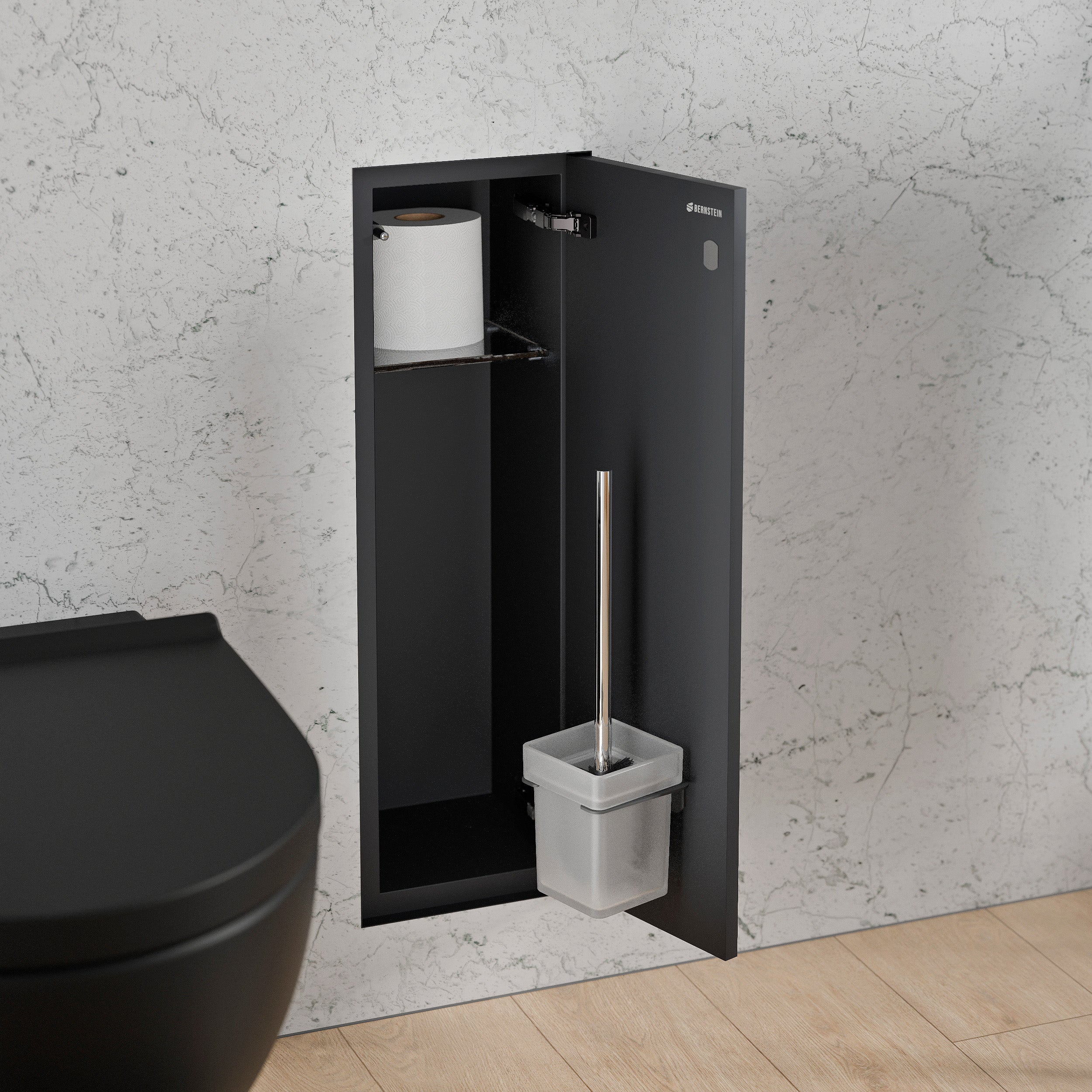 BERNSTEIN - Niche module à carreler acier inox WC encastré 16x16x58 (LxPxH) porte brosse toilettes + 1 étagère, charnière à gauche - RIA - 2