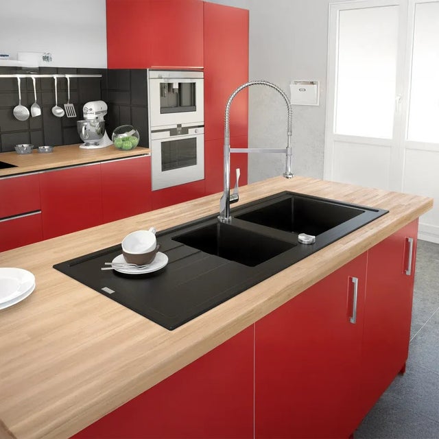 Évier cuisine à encastrer 2 bacs ARCOS CAREA en Minéral 117 x 50 cm Noir