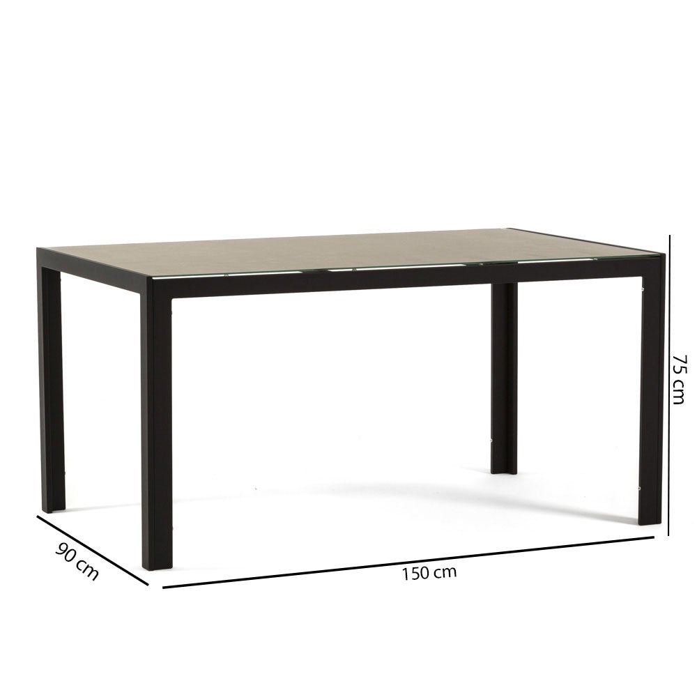 Mesa rectangular fija de 150x90 cm con estructura de aluminio y superficie de vidrio decorado Milo para interior/exterior granito/antracita - 7