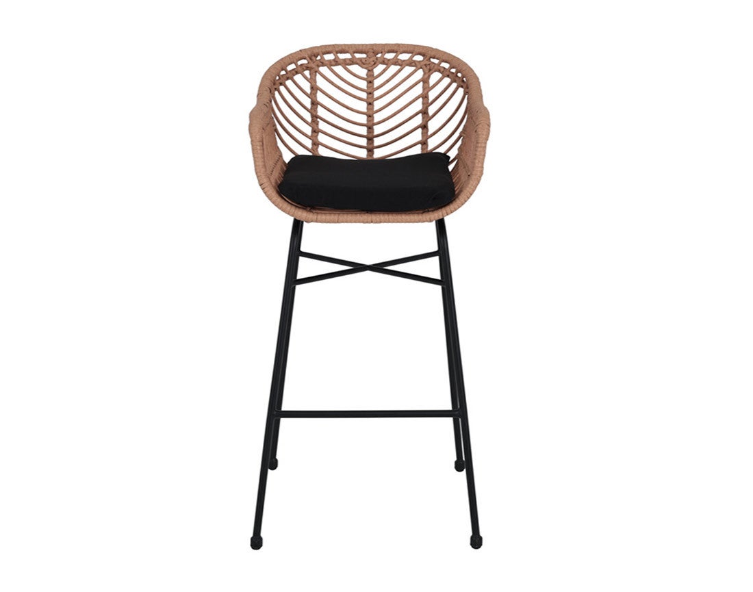 lot de 4 tabourets - effet rotin - couleur bois et noir - 3