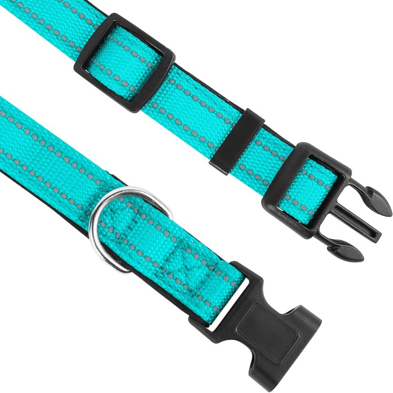 2 peças refletivo coleira para cão, ajustável macio acolchoamento de neoprene coleiras de nylon para animais com fivela para filhote e cães - 3