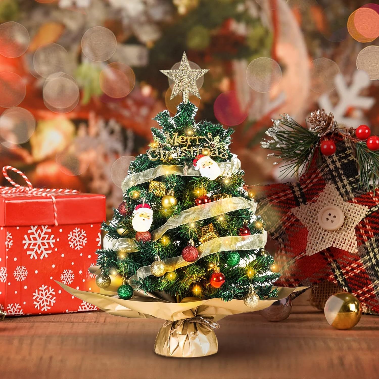 Albero di Natale Piccolo 50 cm,Mini Albero di Natale con LED