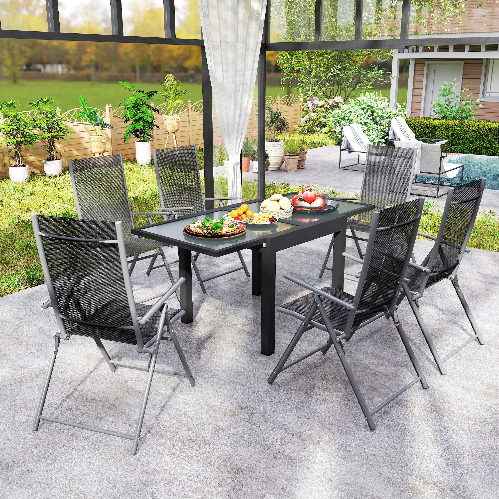 Table de jardin extensible rectangulaire en Aluminium Gris 6 places - 7