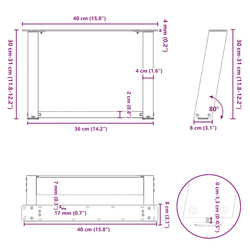 Pernas de mesa de centro em forma de U 2 unidades aço preto 40x(30-31) cm - COMFORTXL - 9