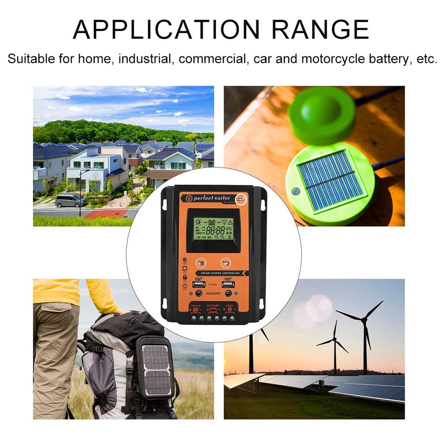 Regolatore di carica solare MPPT WiFi bluetooth 12V 24V con display LCD Doppio USB per batteria al lio piombo-acido 100A 60A 40A 30A  13