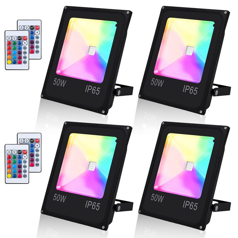 Yakimz Lot de 8 spots LED RVB 50 W à intensité variable - Télécommande d' extérieur - Projecteur extérieur LED RVB étanche IP66 - 16 couleurs et 4 modes - Projecteur pour arbres Yakimz Lot de 8 spots LED RVB 50 W à intensité variable - Télécommande d' extérieur - Projecteur extérieur LED RVB étanche IP66 - 16 couleurs et 4 modes - Projecteur pour arbres