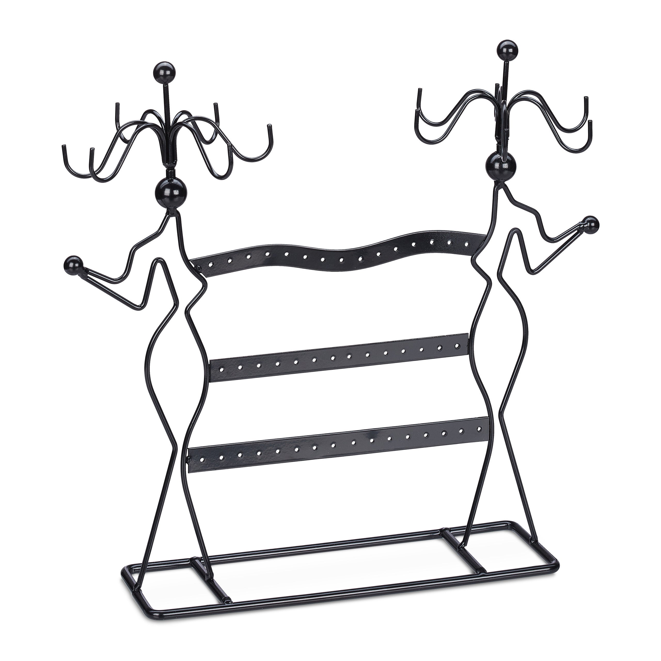 Présentoir à bijoux, rangement pour colliers, boucles d’oreilles, bracelets, rotatif, HxLxP 33x35x13 cm, noir, Relaxdays - 9