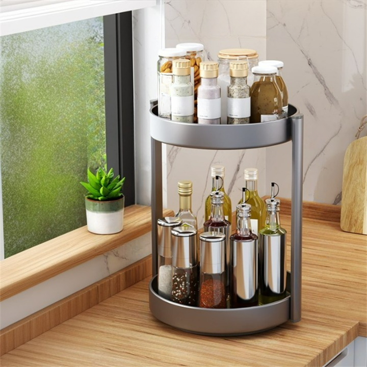 Obrotowy stojak na przyprawy, wielofunkcyjny organizer kuchenny, pojemnik na przyprawy, ciemnoszary2 warstwy 26 cm