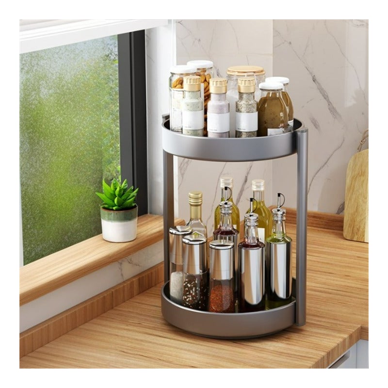 Obrotowy stojak na przyprawy, wielofunkcyjny organizer kuchenny, pojemnik na przyprawy, ciemnoszary2 warstwy 26 cm