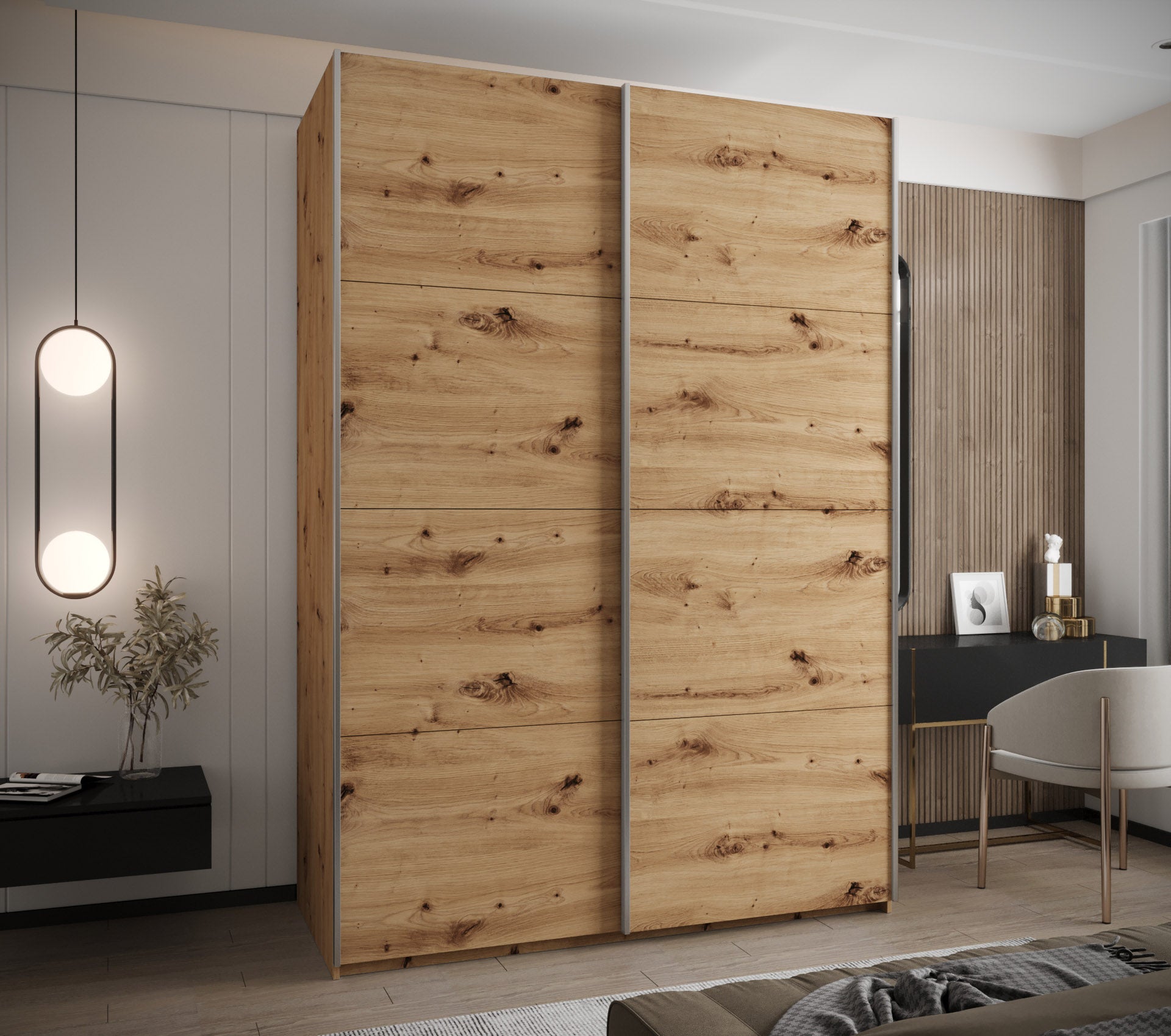 Szafa przesuwna wysoka Lux 1 170 x 64 x 245,5 cm artisan + artisan + u. srebrny - Abiks Meble - 2